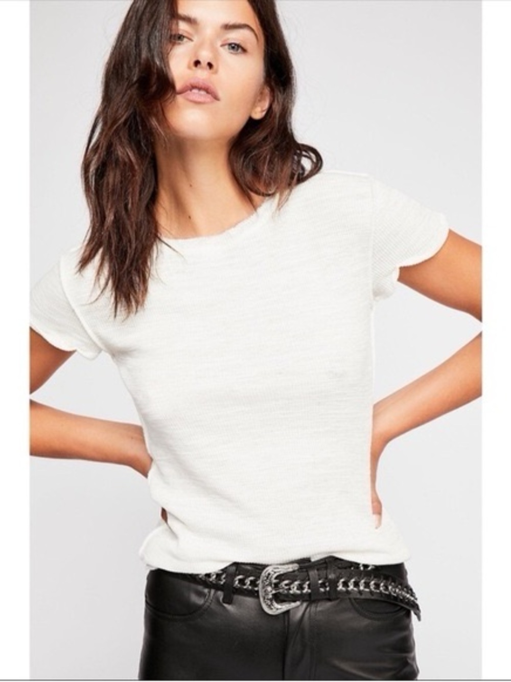 Free People We the Free Corey White Thermal Tee in Size Small
